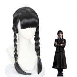 60cm Long Black The Addams Family Wednesday Movie Addams Wig Cosplay Synthetic Anime Hair Wig With Two Braids CS-520C