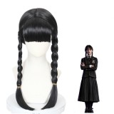 60cm Long Black The Addams Family Wednesday Movie Addams Wig Cosplay Synthetic Anime Hair Wig With Two Braids CS-520C