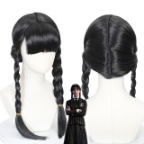 60cm Long Black The Addams Family Wednesday Movie Addams Wig Cosplay Synthetic Anime Hair Wig With Two Braids CS-520C