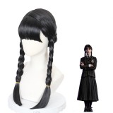 60cm Long Black The Addams Family Wednesday Movie Addams Wig Cosplay Synthetic Anime Hair Wig With Two Braids CS-520C