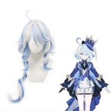 80cm Long Curly White&Blue Mixed Genshin Impact Focalors Wig Synthetic Anime Cosplay Costume Wigs CS-555O