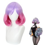 35cm Short Curly Violet&Pink Mixed Astrum Design Anime Luna Bobo Wig Synthetic Cosplay Hair Wigs CS-522A