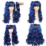 65cm Long Wave Blue&Black Mixed Anime Cosplay Wig Synthetic Halloween Party Hair Kawaiii Lolita Wig With 2Ponytails CS-046D