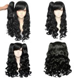 65cm Long Wave Black Anime Cosplay Wig Synthetic Halloween Party Hair Kawaiii Lolita Wig With 2Ponytails CS-046E