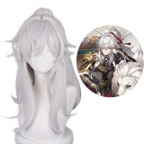 50cm Long Silver Honkai Star Rail Game Jing Yuan Cosplay Wig Synthetic Anime Hair Wig With One Ponytail CS-526E