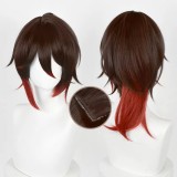 40cm Medium Long Dark Brown&Red Honkai Star Rail Game Tingyun Wig Cosplay Synthetic Anime Wig With One Ponytail CS-526J