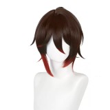 40cm Medium Long Dark Brown&Red Honkai Star Rail Game Tingyun Wig Cosplay Synthetic Anime Wig With One Ponytail CS-526J