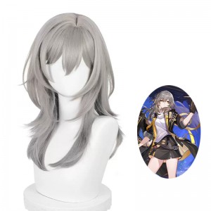 45cm Medium Long Gray Honkai Star Rail Game Trailblazer Wig Cosplay Synthetic Anime Halloween Party Wig CS-526GH