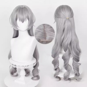 95cm Long Curly Silver Gray Honkai Star Rail Bronya Anime Wig Cosplay Synthetic Halloween Party Hair Wigs CS-526O