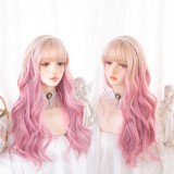 65cm Long Curly Pink Mixed Cosplay Wig Synthetic Anime Halloween Party Heat Resistant Hair Lolita Wig For Girls CS-852A