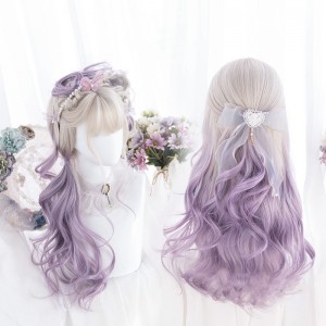 60cm Long Curly Purple Dyed Cosplay Wig Synthetic Anime Halloween Party Heat Resistant Hair Lolita Wig For Girls CS-853A