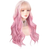 65cm Long Curly Pink Mixed Cosplay Wig Synthetic Anime Halloween Party Heat Resistant Hair Lolita Wig For Girls CS-852A