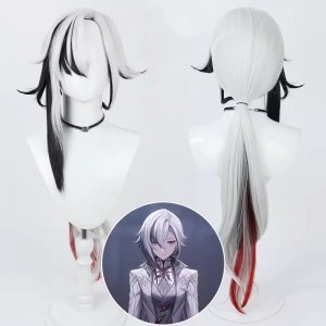80cm Long Straight Silver Black Red Three Colors Mixed Genshin Impact Arlecchino Wig Synthetic Anime Cosplay Hair Wigs CS-555Y