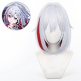 35cm Short Silver&Red Mixed Honkai Star Rail Topaz Wig Cosplay Synthetic Anime Halloween Hair Wigs CS-526P