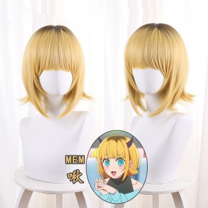 35cm Short Black Blonde Dyed Color Oshi no Ko MEM Cyo Wig Cosplay Synthetic Anime Halloween Party Hair Wigs CS-525H