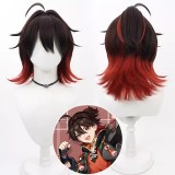 35cm Short Black&Red Mixed Genshin Impact Anime Gaming Wig Cosplay Synthetic Halloween Party Wigs With One Ponytail CS-666D