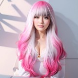70cm Long Body Wave Beige&Rose Dyed Fashion Synthetic Anime Lolita Cosplay Halloween Party Hair Wig CS-888A