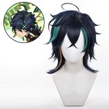 40cm Short Dark Blue Mixed Genshin Impact Kinich Wig Cosplay Synthetic Anime Hair Wig CS-666I