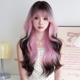 70cm Long Body Wave Pink&Coffee Dyed Fashion Synthetic Anime Lolita Cosplay Halloween Party Hair Wig CS-888C
