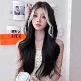 70cm Long Natural Wave White Black Mixed Synthetic Wig Halloween Party Anime Cosplay Lolita Fashion Hair Wig CS-891A