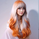 70cm Long Natural Curly Ombre Dyed Color Fashion Wig Synthetic Anime Halloween Party Cosplay Lolita Hair Wig CS-888DE