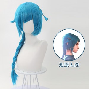 50cm Long Blue League of Legends Arcane LOL Young Jinx Wig Synthetic Anime Cosplay Hair Wigs CS-493A