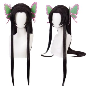 80cm Long Black Straight Demon Slayer Kochou Kanae Wig Cosplay Synthetic Anime Halloween Party Hair Wigs CS-471Z