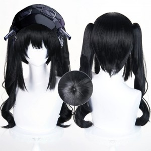 50cm Long Black Curly Magical Girl Witch Trial Kurobe Nanoka Wig Cosplay Synthetic Anime Hair Wig With 2Ponytails CS-688B