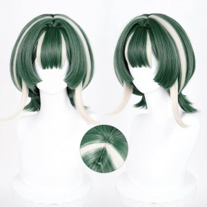 35cm Short Straight Green&Beige Mixed Gachiakuta Guita Hebby Wig Synthetic Anime Cosplay Wigs CS-640D