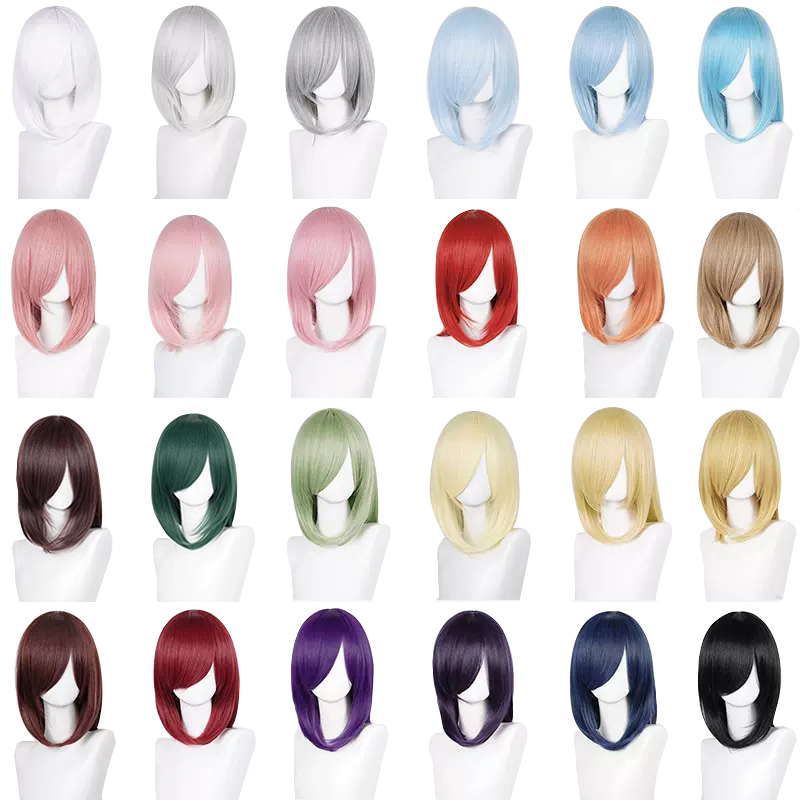 High Quality 40cm Medium Long MSN Bob Wig Cosplay Multi Colors Peluca Synthetic Anime Cosplay Heat Resistant Hair Wigs CC007