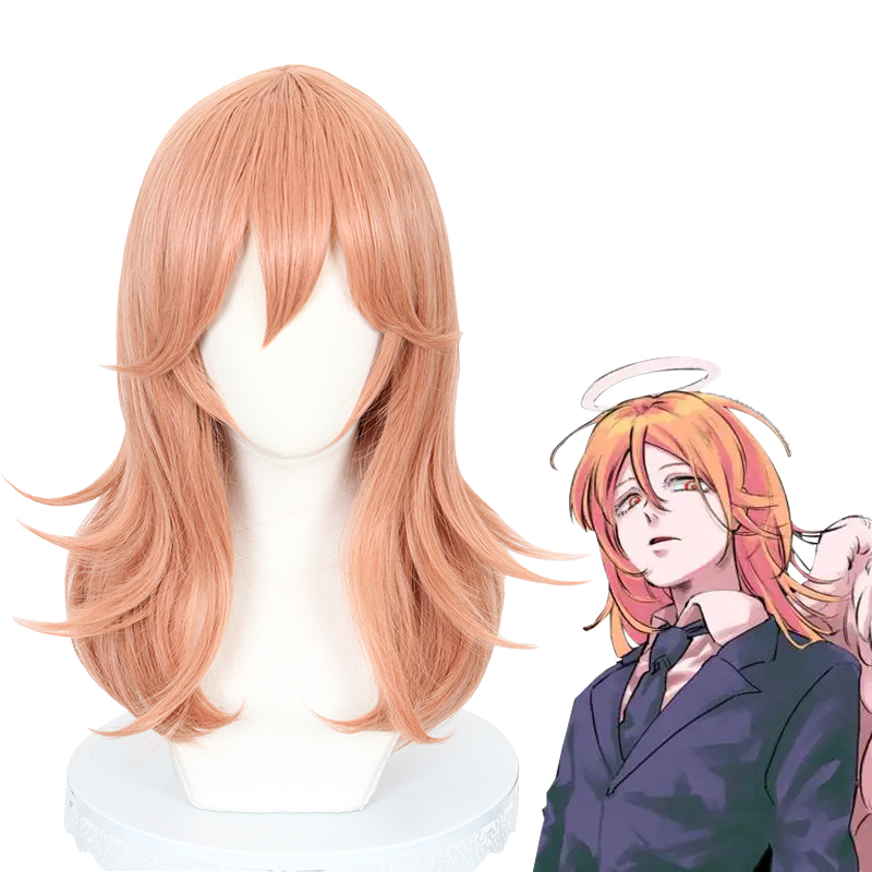50cm Long Orange Pink Mixed Chainsaw Man Anime Angel Devil Wig Cosplay Synthetic Halloween Heat Resistant Hair Wigs CS-465G