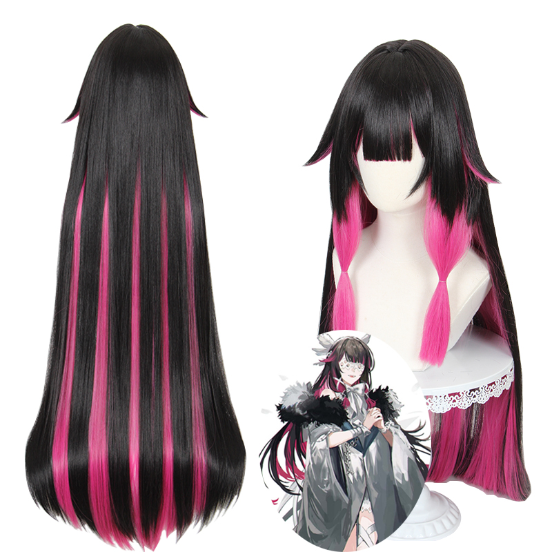 110cm Long Straight Black&amp;Rose Mixed Genshin Impact Columbina Wig Synthetic Anime Cosplay Wigs CS-555F