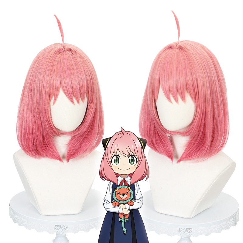 35cm Short Curly Pink Mixed SPY Family Anime Anya Forger Wig Synthetic Cosplay Bobo Wig CS-499B