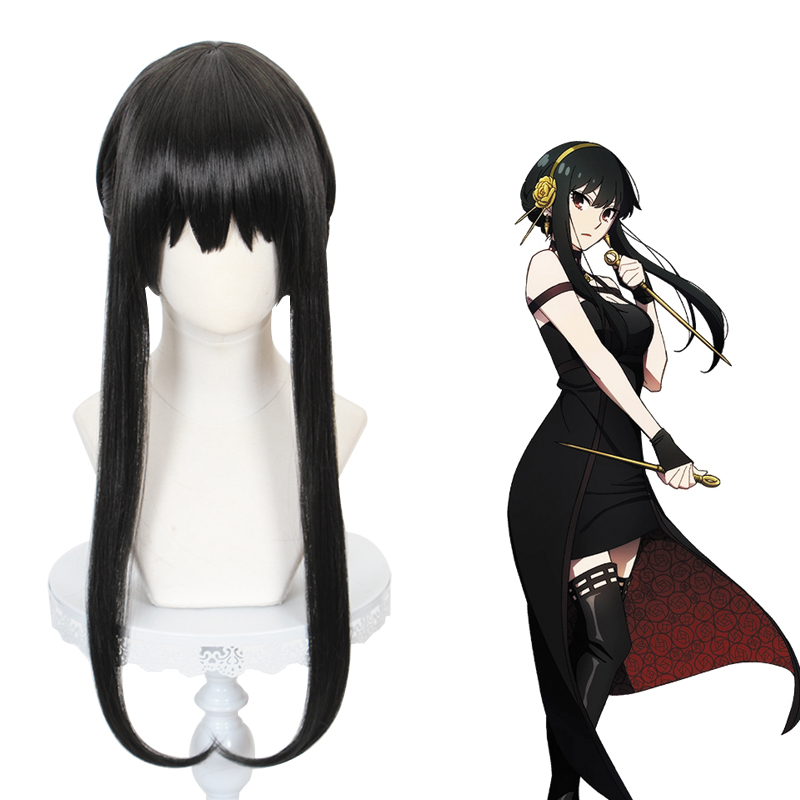 60cm Long Straight Black Mixed SPY FAMILY Yor Forger Wig Synthetic Anime Cosplay Hair Wigs CS-499C